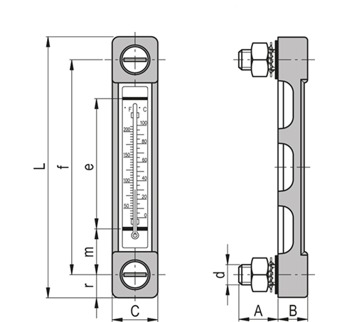 Столбиковые индикаторы уровня с термометром и с защитной рамкой HCZ/T-AR-PT