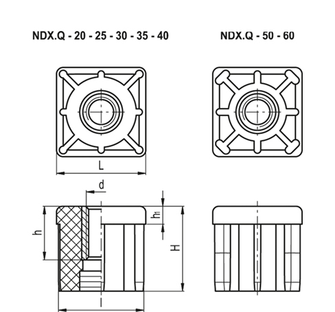 Торцевые заглушки для квадратных труб NDX.Q