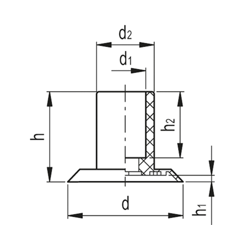 Плоские вакуумные присоски со стержнем VVA-30-L-N чертеж