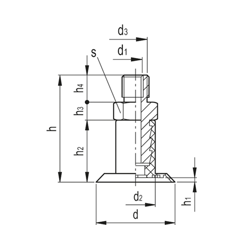 Плоские вакуумные присоски со стержнем VVA-30-L-T-N чертеж