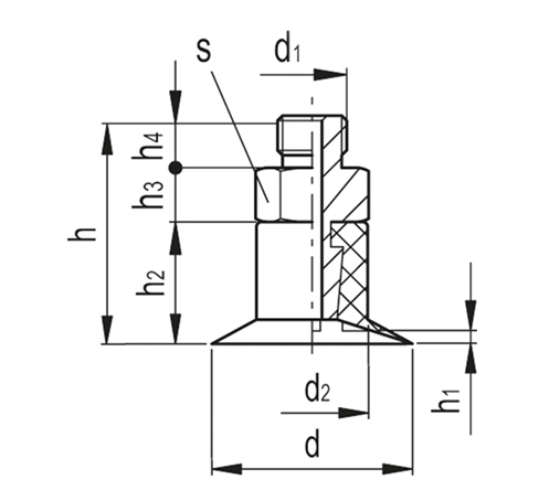 Плоские вакуумные присоски со стержнем VVA-17-T-A чертеж